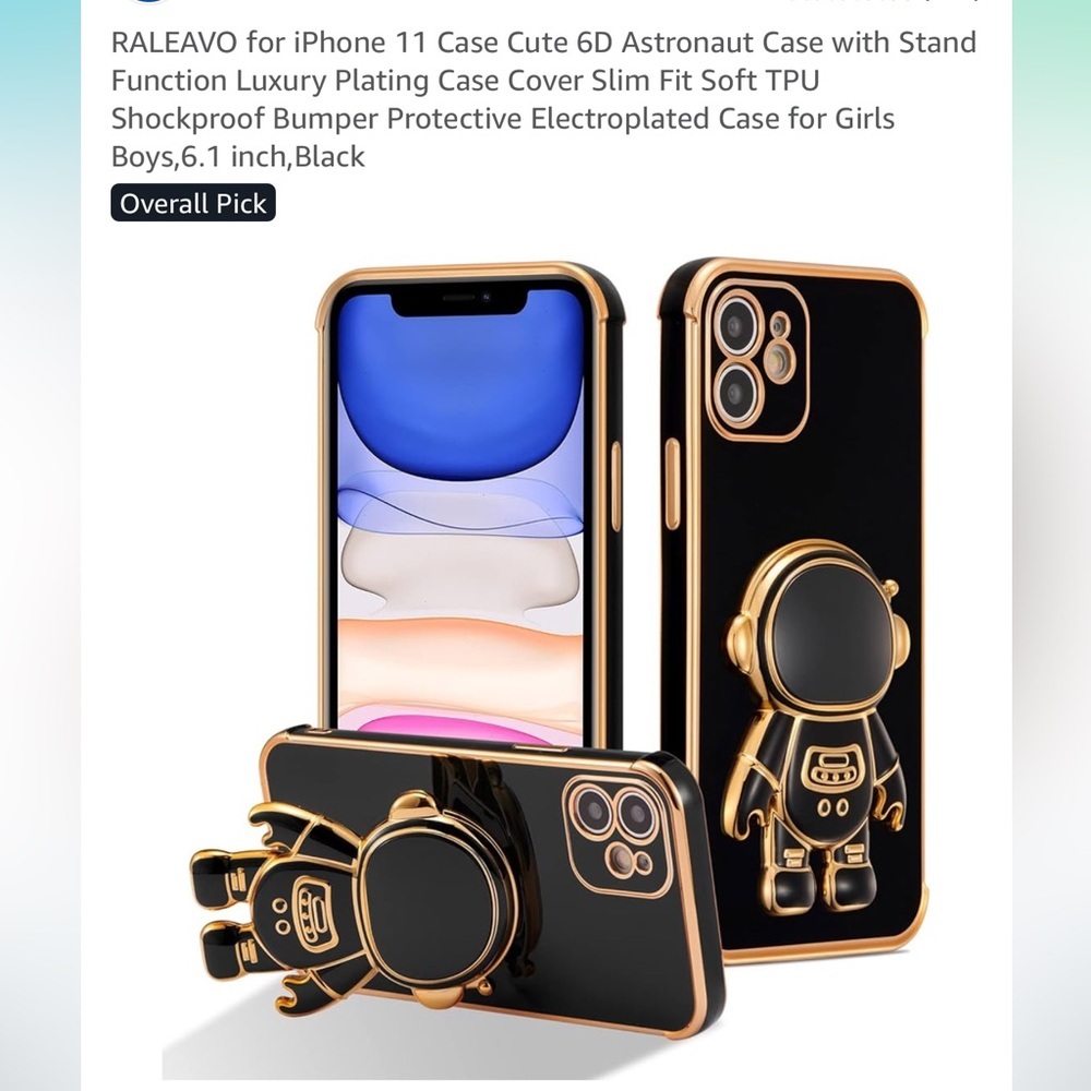 Black iPhone 11 Case with Gold Astronaut Design